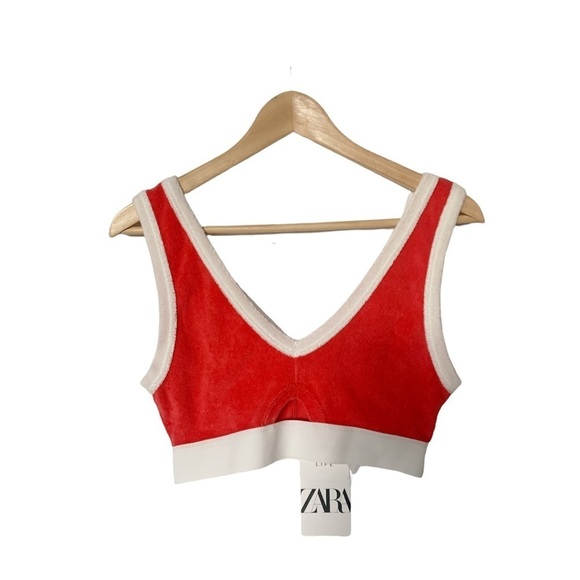 Nwt Zara Contrast Terry V-Neck Crop Top - Picture 4 of 7
